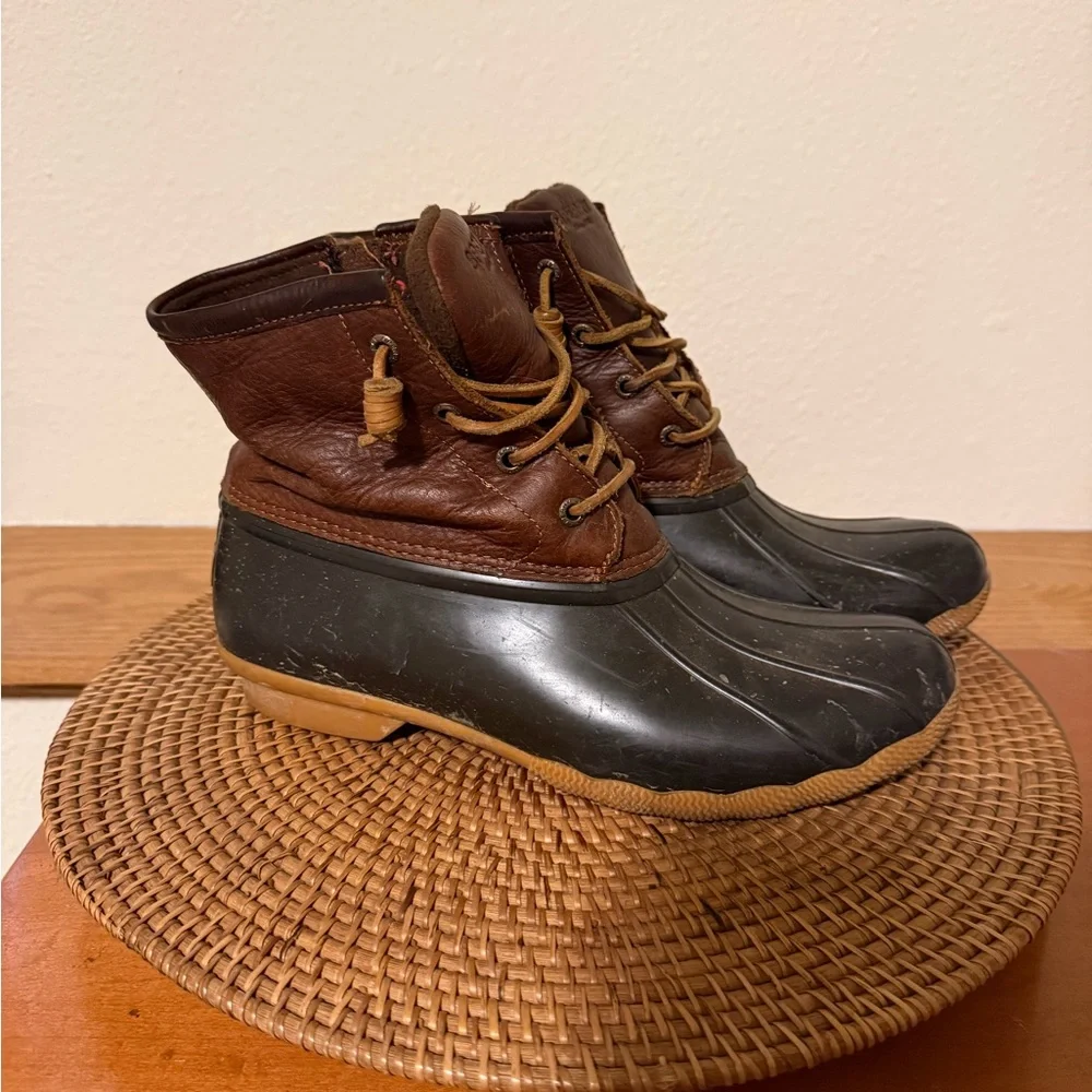 Sperry Women’s Duck Top Slider Leather‎ Brown and Black Rain Boots